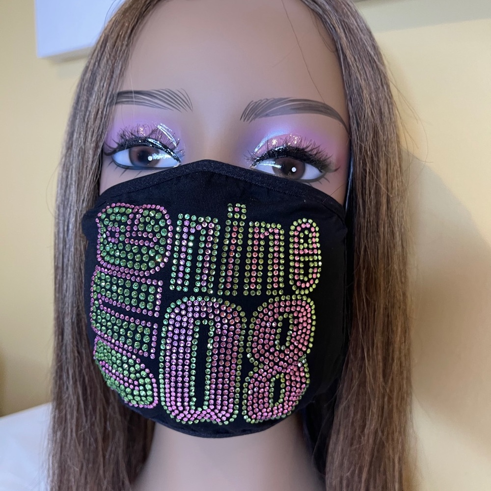 Alpha Kappa Alpha 1908 Bling Rhinestone Face Mask - Picture 3 of 6